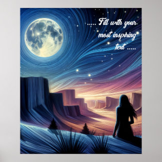 Poster Mulher solitária sentada olhando para a lua