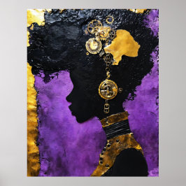 Poster Mulher Steampunk Arte_Afrofuturística em Púrpura