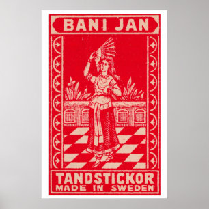Poster Mulher Suécia 1920s-30s Rótulo de Caixa de Fósforo