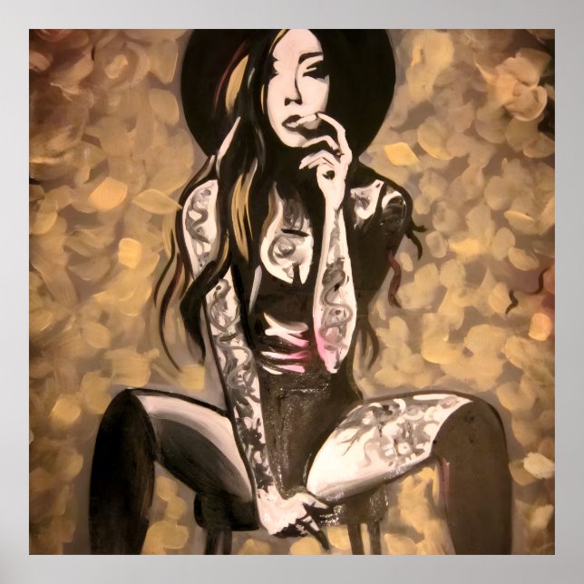 Poster Mulher Tatuada em Dourado (Frente)
