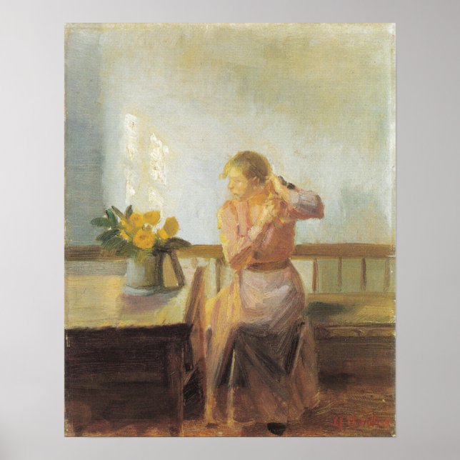 Poster Mulher tecendo uma cadeira (Frente)