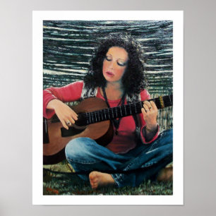 Poster Mulher Tocando Música Com Violão Acústico