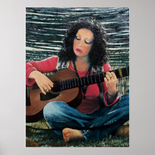 Pôster Mulher Tocando Música Com Violão Acústico