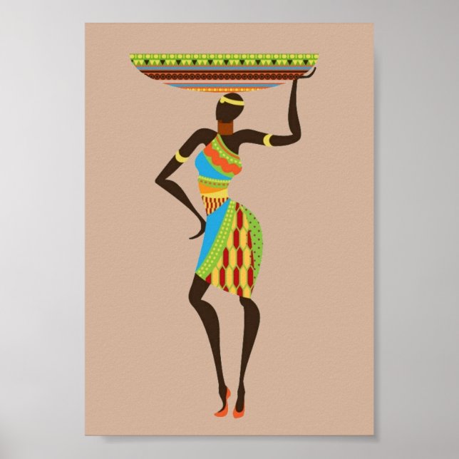 Poster Mulher tribal de arte africana com cesto (Frente)