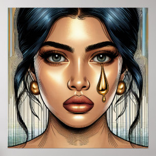 Poster Mulher Triste bonito com Dourada lágrima