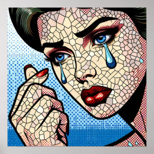 Poster Mulher Triste e Triste Pop de Arte bonito com Lágr