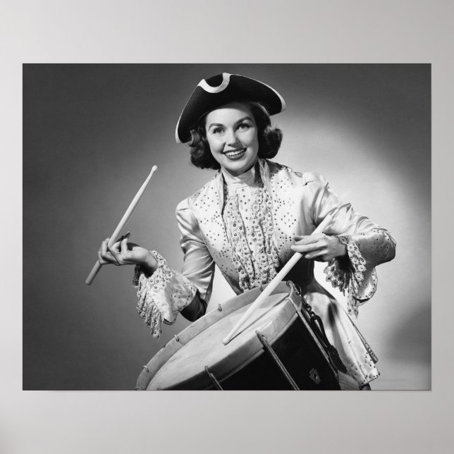 Pôster Mulher vestida de baterista americana (Frente)