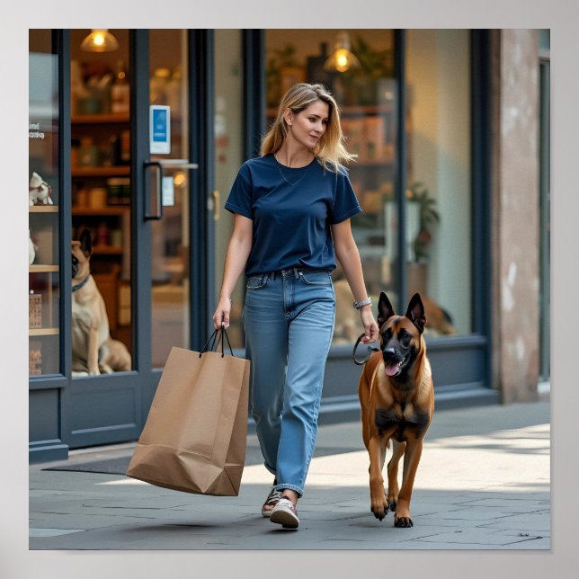 Poster Mulher vestindo camiseta azul escura no pescoço (Frente)