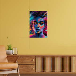 Poster Mulher Vibrante Face Psicodélica