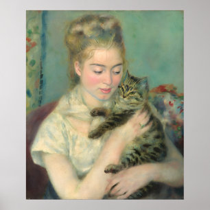 Poster Mulher-Vintage com pintura de gato por Renoir
