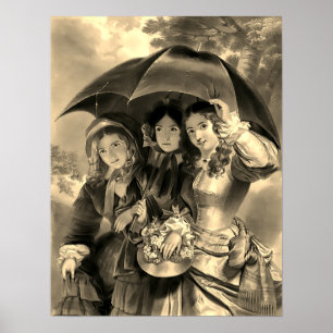 Poster Mulher vitoriana guarda-chuva dia chuvoso senhora 