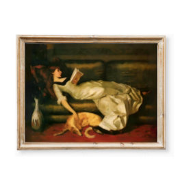 Poster Mulher Vitoriana Lendo Com Cachorro, Ossos Neutros