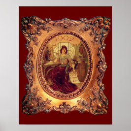Poster Mulher vitoriana quadro elegante vermelho-dourado