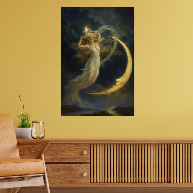Poster Mulher Voando por uma Face de Lua Crescente (Sala de Estar 2)