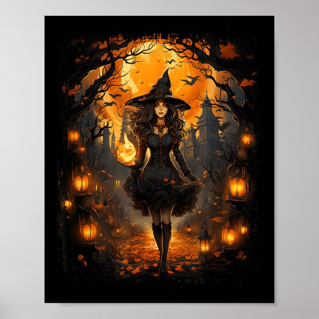 Poster Mulher Witchy Girl Halloween Costume Witchcraft Wi (Frente)