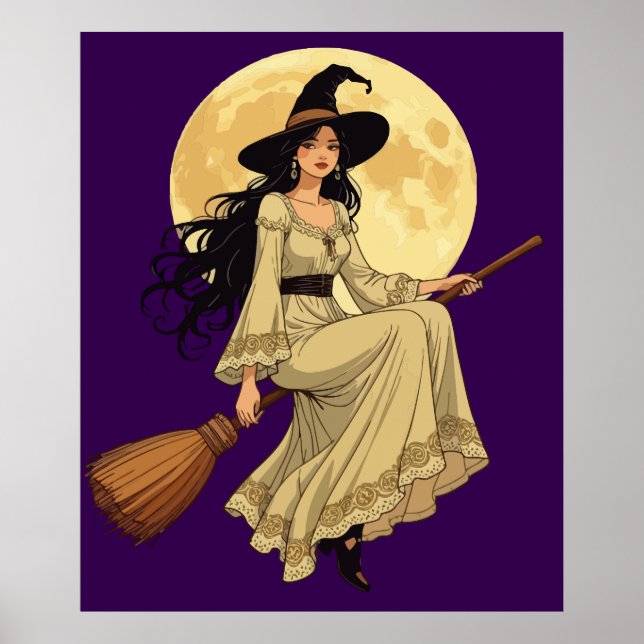 Poster Mulher Witchy, inspirada em Boho, Astride A Besom (Frente)