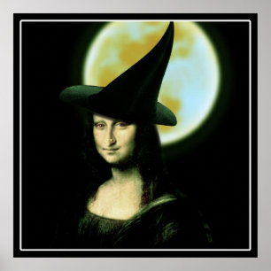 Pôster Mulher Witchy Mona Lisa Halloween
