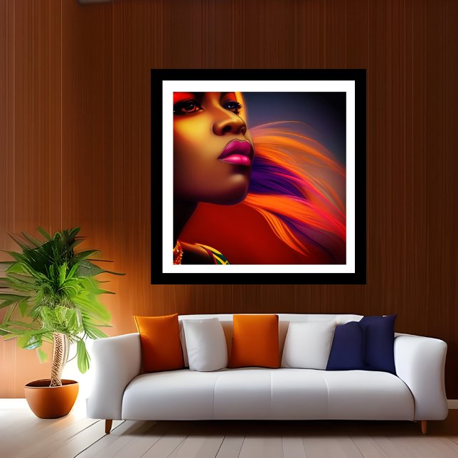 Poster Mulheres africanas coloridas fantasia laranja roxa (Criador carregado)