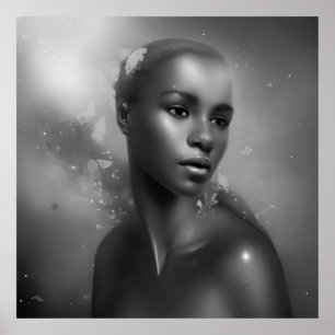 Poster Mulheres africanas preto e branco borboleta monocr