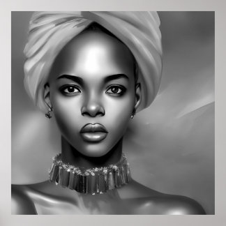 Poster Mulheres africanas preto e branco jóias monocromát
