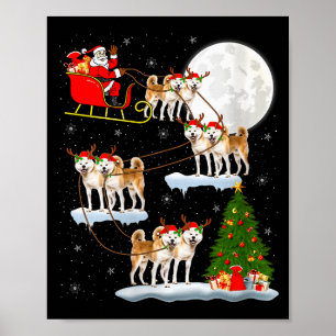 Poster Mulheres Akita Cachorro Papai Noel Trenó Voador Di