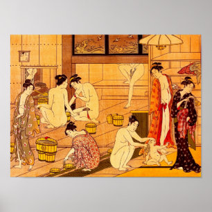 Poster Mulheres Bathing, Torii Kiyonaga Belas Artes Japon