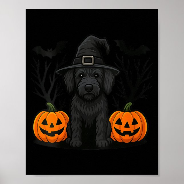 Poster Mulheres Bruxa Cachorro Labradoodle Preto Hallowee (Frente)