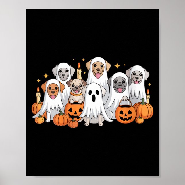 Poster Mulheres Cachorro Fofo Vestido Como Fantasma Cacho (Frente)