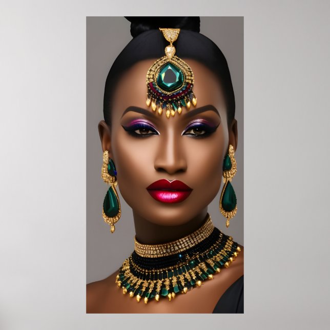 Poster Mulheres clássicas Fashion African gold emerald gr (Frente)