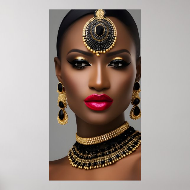 Poster Mulheres clássicas Moda de ouro africano joias neg (Frente)