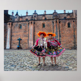 Pôster Mulheres com Lamb em Cusco, Peru