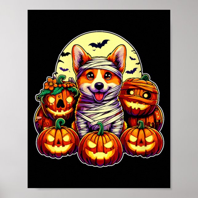 Poster Mulheres Corgi Múmia E Abóboras Halloween Fofo (Frente)