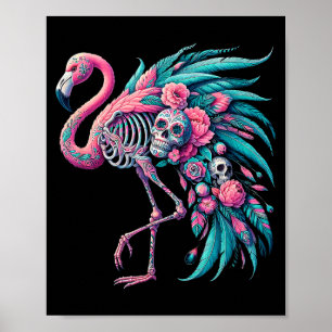 Poster Mulheres crânio de açúcar flamingo mexicano dia de