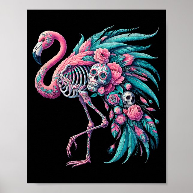 Poster Mulheres Crânio de Açúcar Flamingo Mexicano Dia De (Frente)