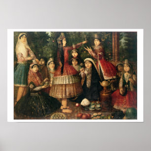 Pôster Mulheres e crianças em um jardim, século XIX (ó