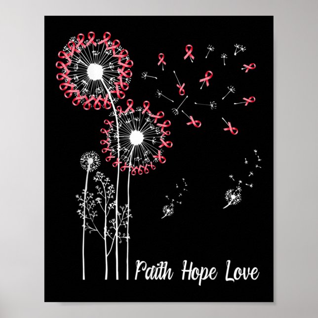 Poster Mulheres Faith Hope amam o Cancer da mama Dandelio (Frente)