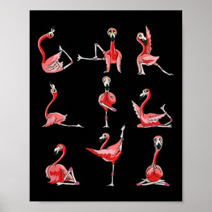 Poster Mulheres Flamingo Fazem Pose de Yoga Meditação Hom