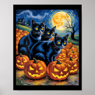 Poster Mulheres Gato Preto Estilo Van Gogh Abóbora de Hal