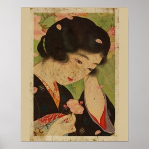 Poster Mulheres Japonesas Com Estilo Sakura Ukiyo Art Nº 