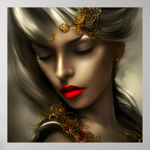 Poster Mulheres loiras de ouro lindas com jóias de lábios