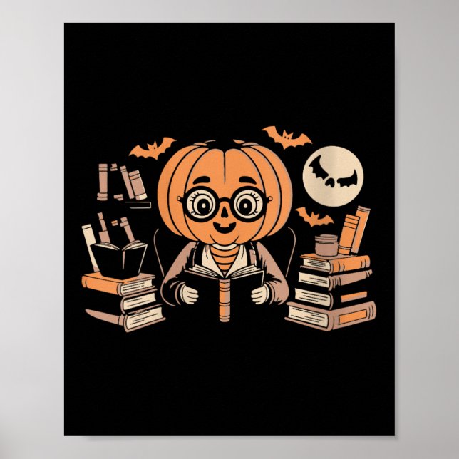Poster Mulheres Lua Assustadora Abóbora Bibliotecária Len (Frente)