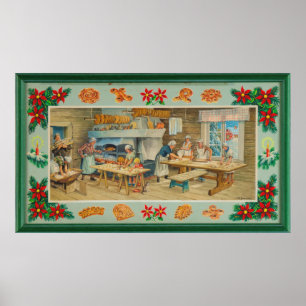 Poster Mulheres no trabalho numa padaria - ilustração ant