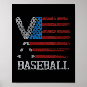 Poster Mulheres Nos Eua Bandeira Baseball Bats Cruzados B