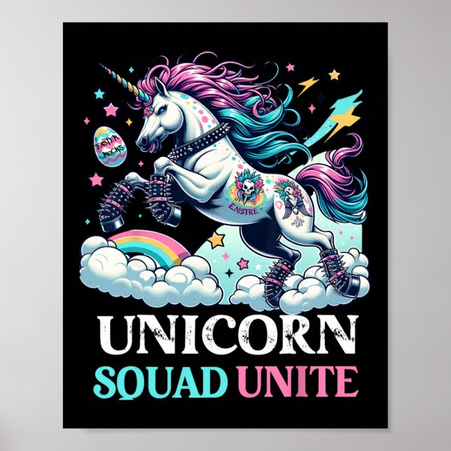Poster Mulheres Punk Rock Unicorn Unem Páscoa Engraçada (Frente)
