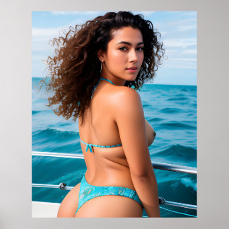 Poster Mulheres Sexy Blue Bikini Trabalho de arte AI Gera