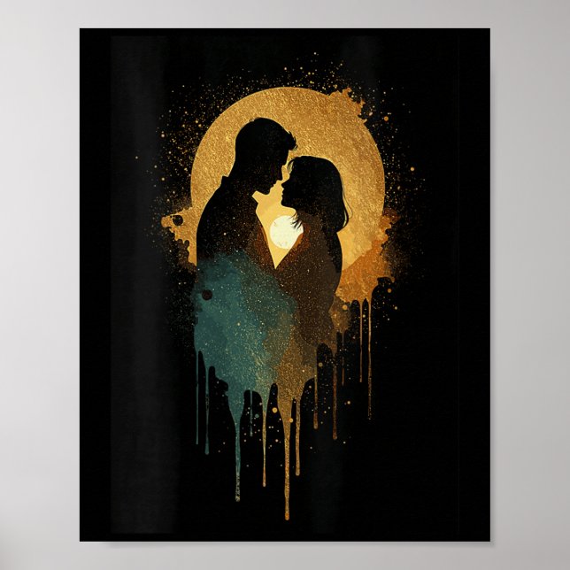 Poster Mulheres Silhouette Amantes Beijando Data Juntos B (Frente)