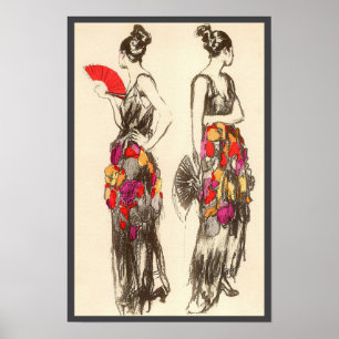 Poster Mulheres Vintage da Moda com Vestidos de Primavera