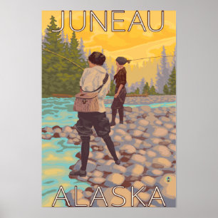 Pôster Mulheres voam pescando - Juneau, Alasca