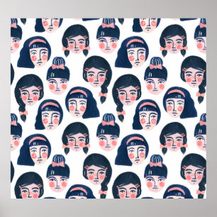 Poster Mulheres Whimsical: Cartoon Face Art