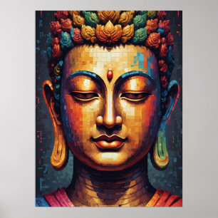 Poster Multicolor Pixel Modern Art Buddha